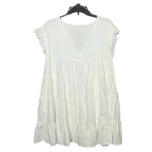 Mustard Seed 100% Cotton White Boho Romper Tiered Mini Dress Small
